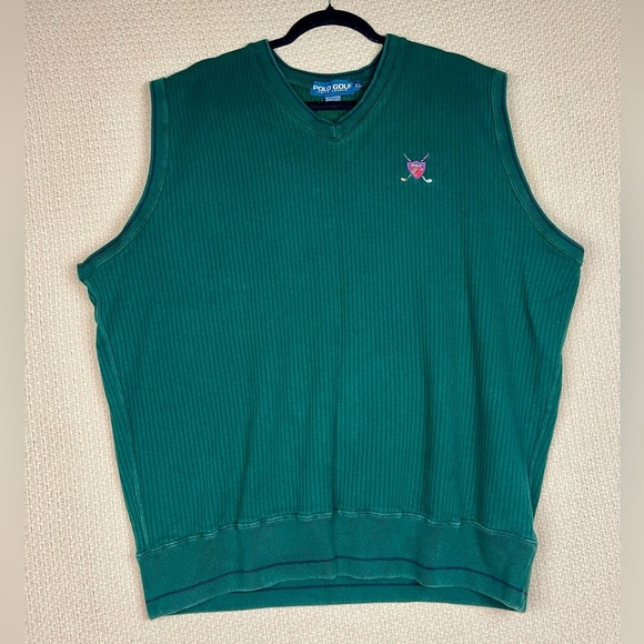 Ralph Lauren Polo Sweater Men medium Green Golf Vest wool Preppy Vintage - Picture 1 of 9